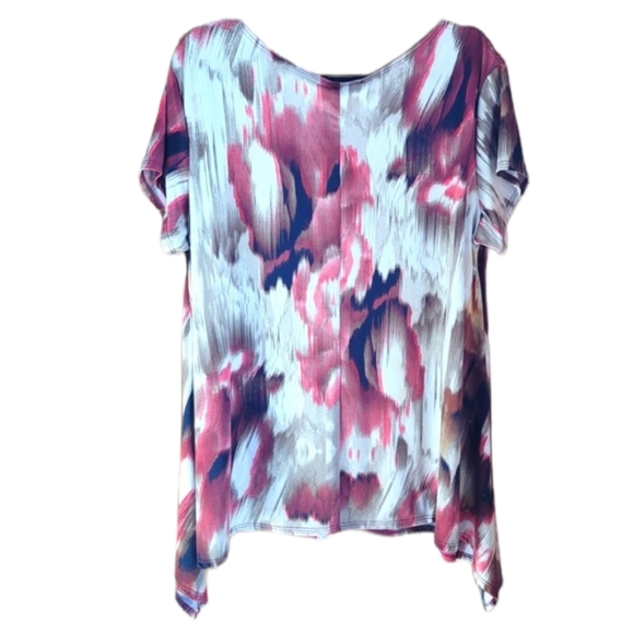 Michelle Lynn Short Sleeve Side Tailed Red, Brown & Cream Tunic Top Size 1X - Picture 2 of 4